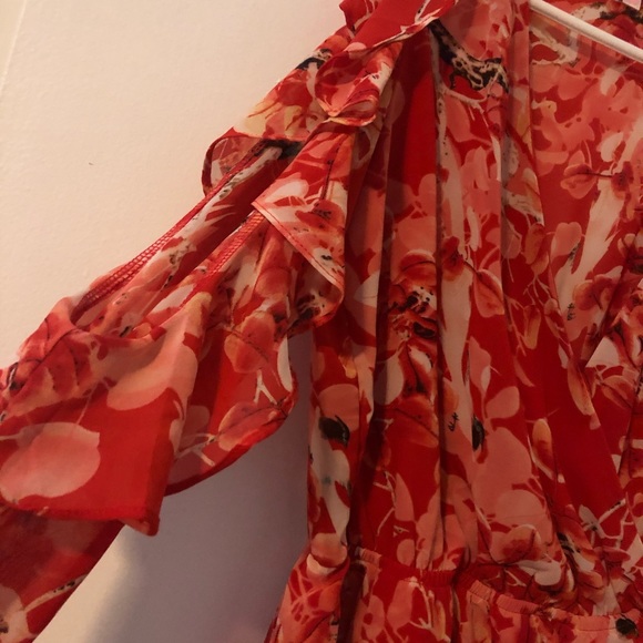 Luxxel Cold Shoulder Red Floral Romper - Picture 2 of 2